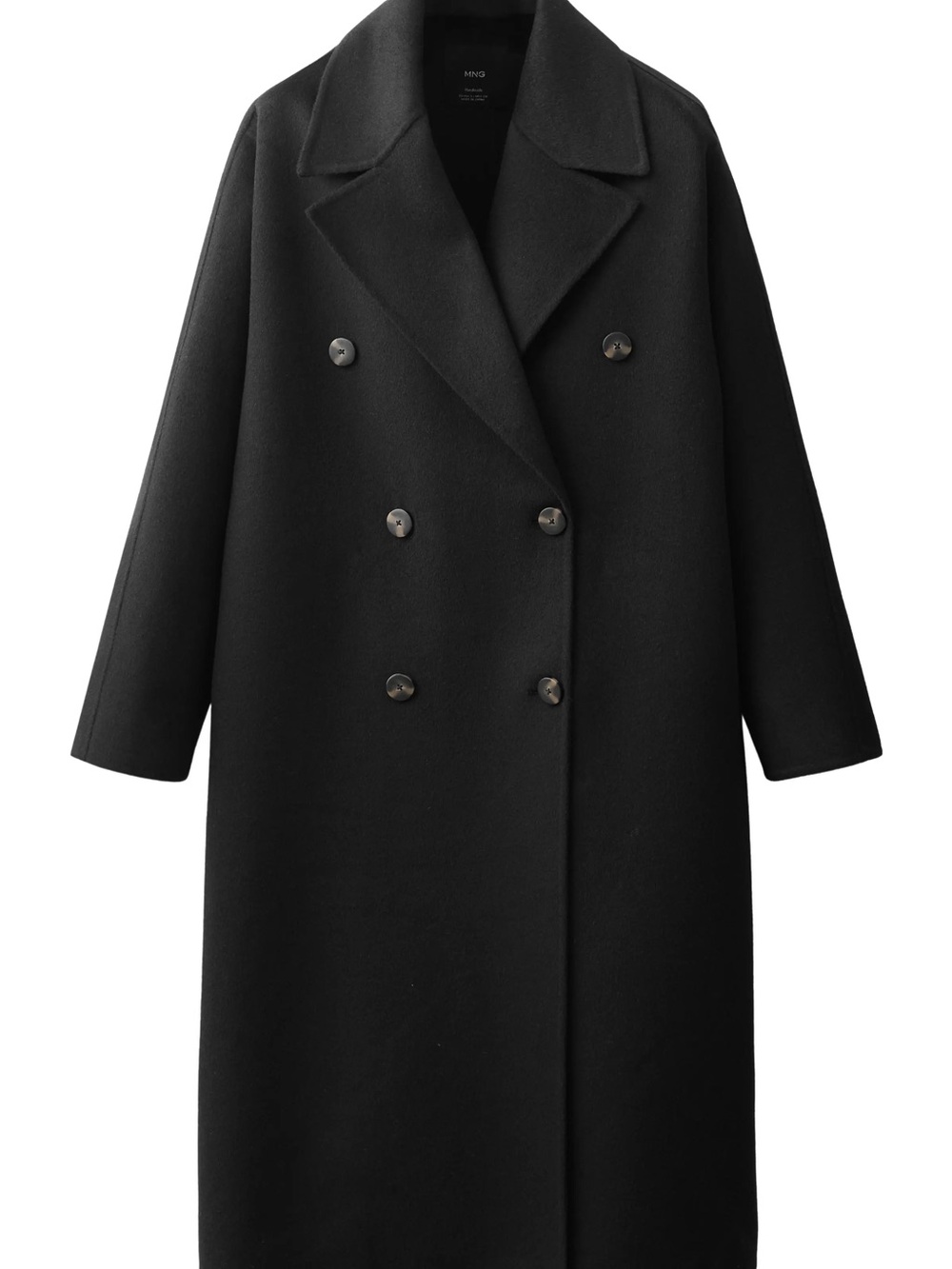 Mango Black Wool Blend Double-Breasted Unlined Oversized Drop Shoulder Coat.